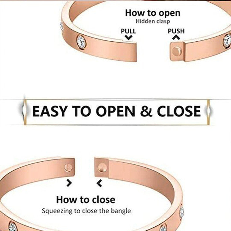 Jewels Galaxy Stainless Steel Contemporary Rose Gold Plated Love AD Bracelet For Women