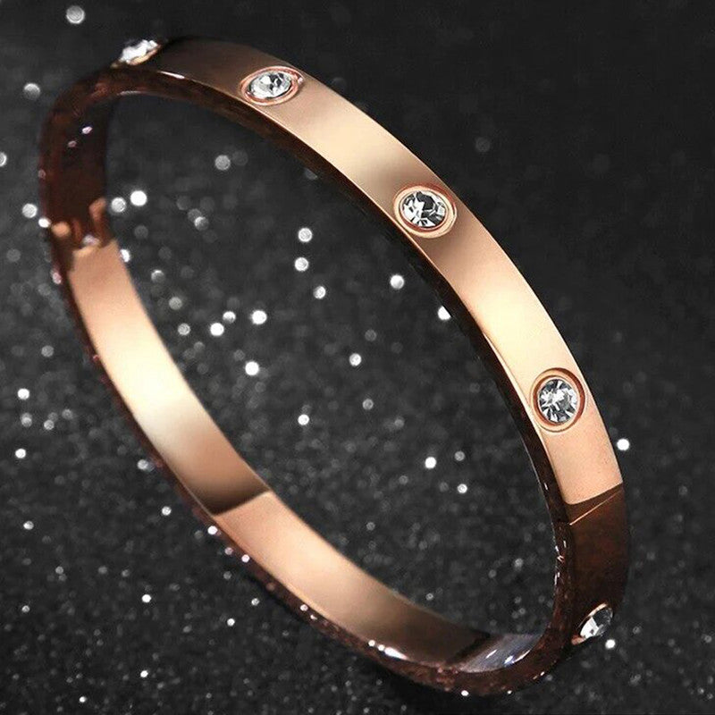 Jewels Galaxy Stainless Steel Contemporary Rose Gold Plated Love AD Bracelet For Women