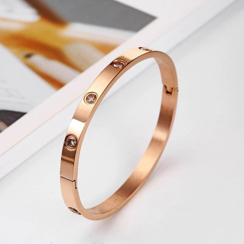 Jewels Galaxy Stainless Steel Contemporary Rose Gold Plated Love AD Bracelet For Women