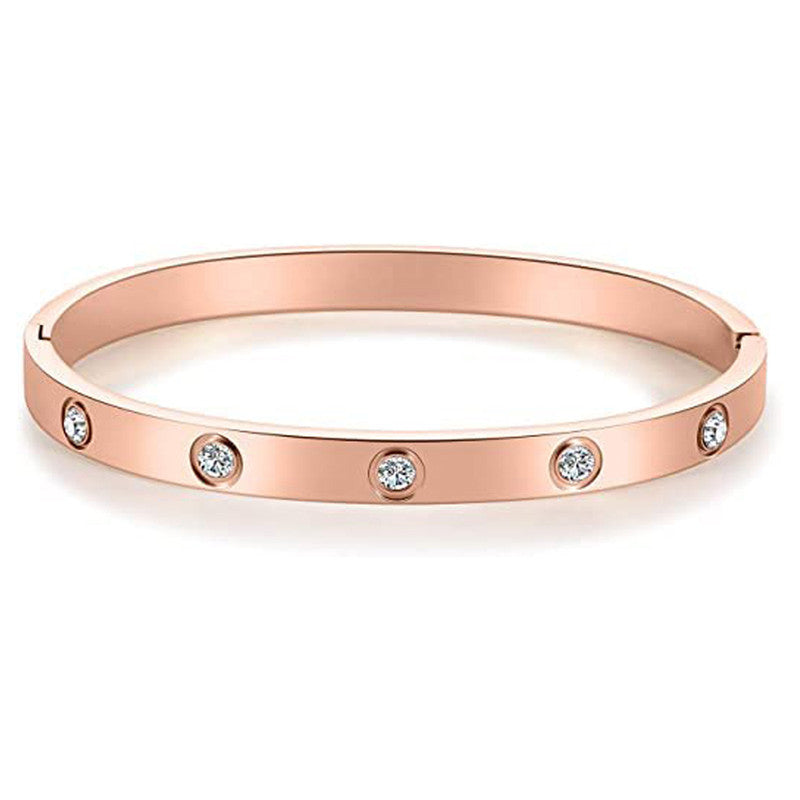 Jewels Galaxy Stainless Steel Contemporary Rose Gold Plated Love AD Bracelet For Women