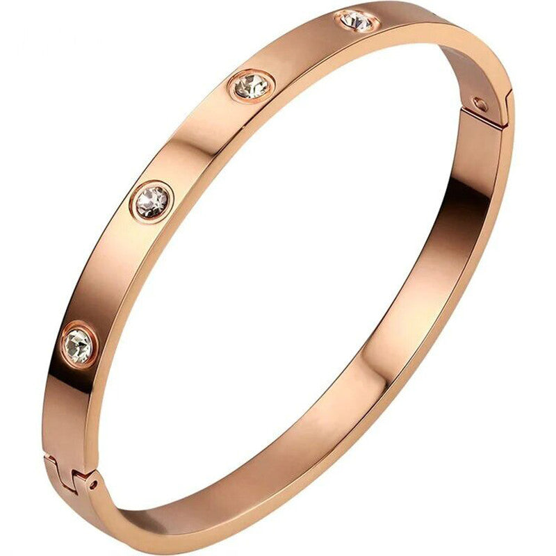Jewels Galaxy Stainless Steel Contemporary Rose Gold Plated Love AD Bracelet For Women