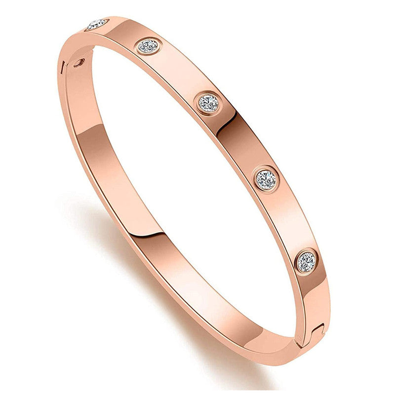 Jewels Galaxy Stainless Steel Contemporary Rose Gold Plated Love AD Bracelet For Women