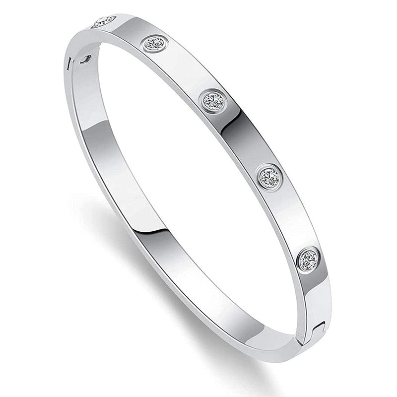 Jewels Galaxy Stainless Steel Contemporary Silver Plated Love AD Anti-Tarnish Bracelet For Women