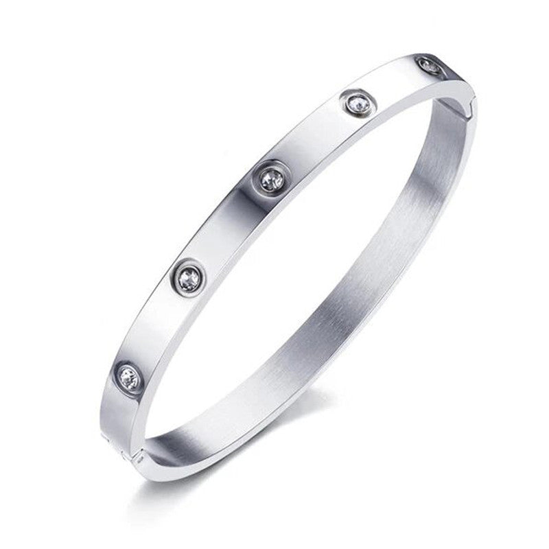 Jewels Galaxy Stainless Steel Contemporary Silver Plated Love AD Anti-Tarnish Bracelet For Women