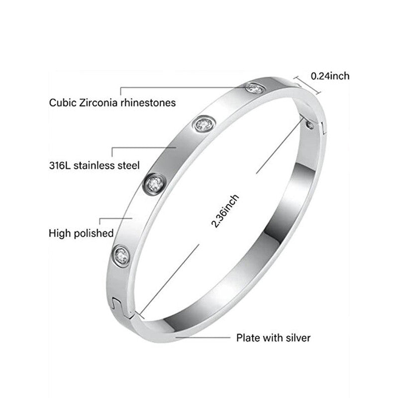Jewels Galaxy Stainless Steel Contemporary Silver Plated Love AD Anti-Tarnish Bracelet For Women
