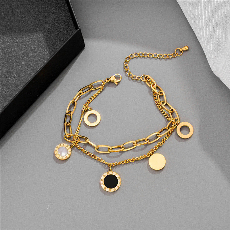 Jewels Galaxy Stainless Steel Roman Numerals Contemporary Bracelet
