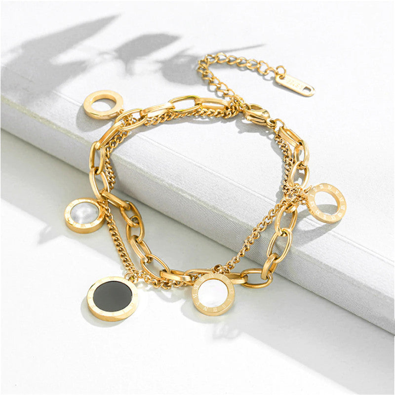 Jewels Galaxy Stainless Steel Roman Numerals Contemporary Bracelet