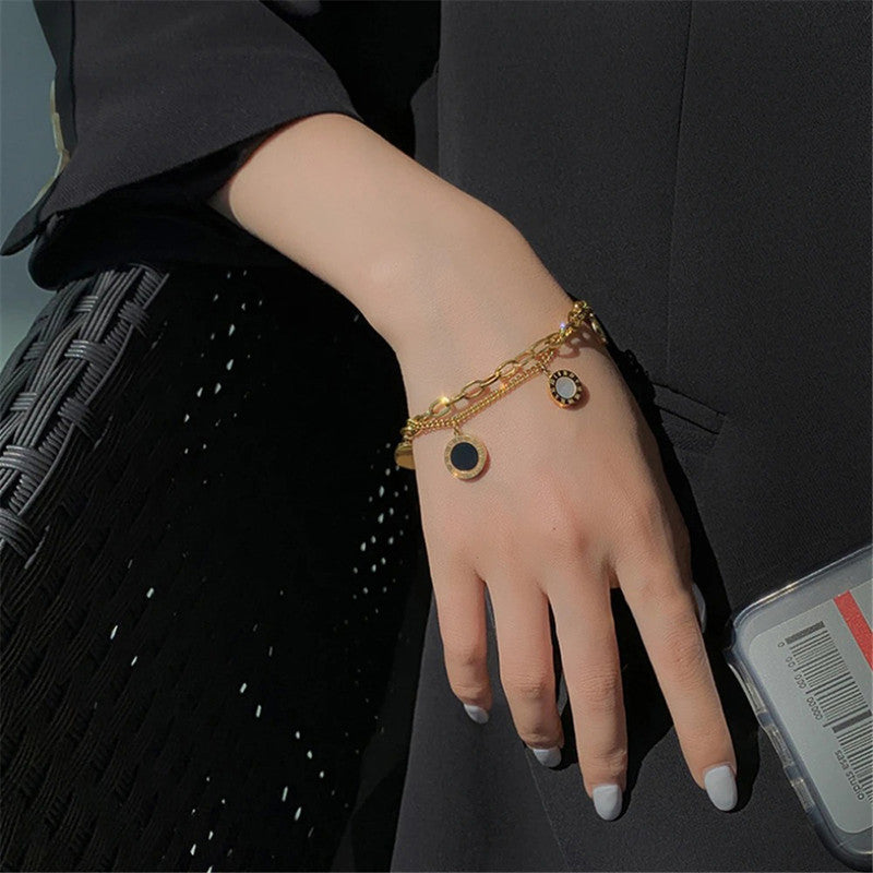 Jewels Galaxy Stainless Steel Roman Numerals Contemporary Bracelet