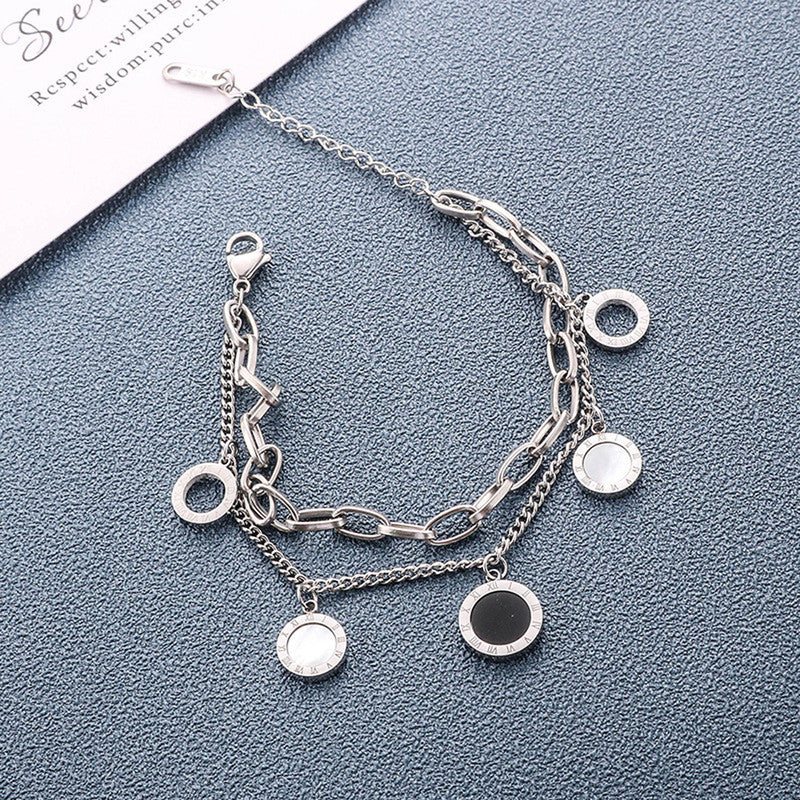 Jewels Galaxy Stainless Steel Roman Numerals Contemporary Bracelet