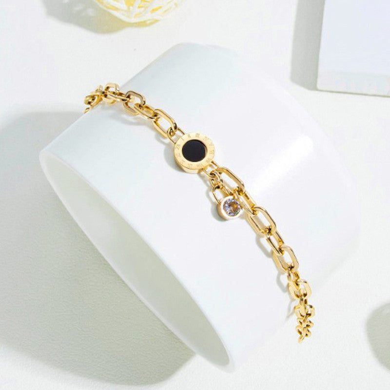 Jewels Galaxy Stainless Steel Cz Studded Roman Numerals Bracelet