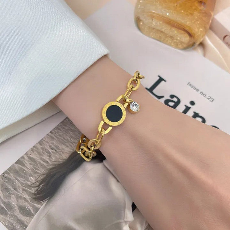 Jewels Galaxy Stainless Steel Cz Studded Roman Numerals Bracelet