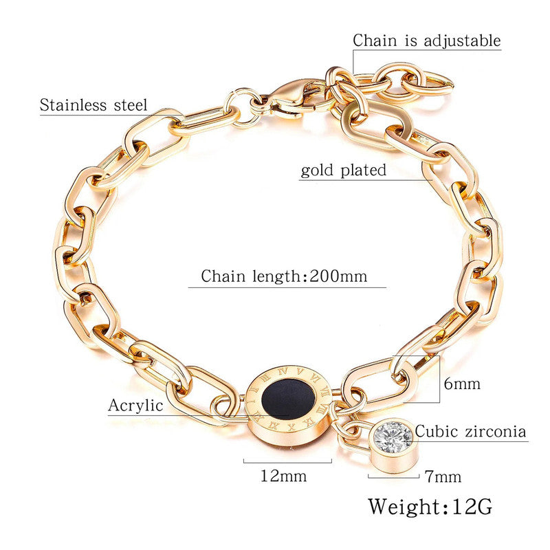 Jewels Galaxy Stainless Steel Cz Studded Roman Numerals Bracelet
