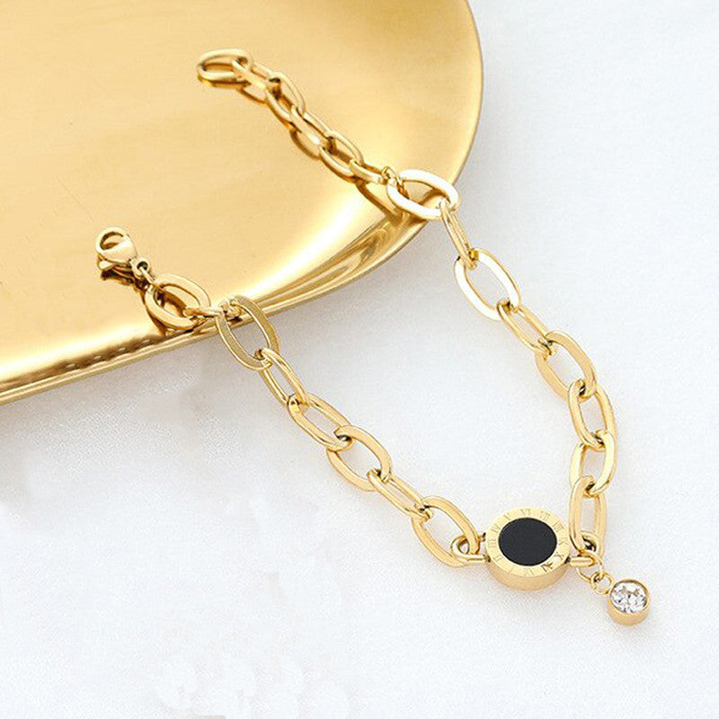 Jewels Galaxy Stainless Steel Cz Studded Roman Numerals Bracelet