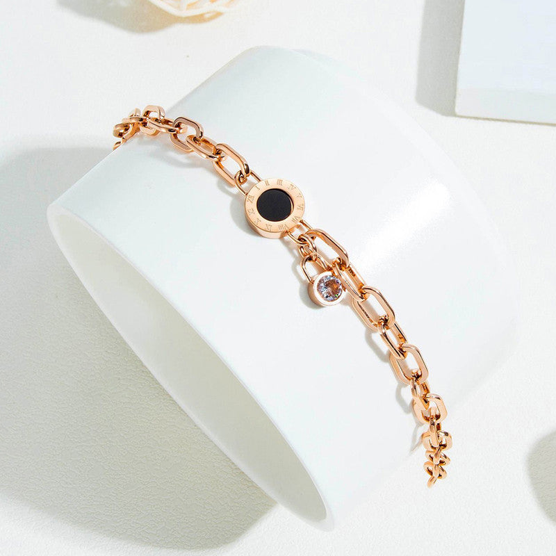 Jewels Galaxy Stainless Steel Cz Studded Roman Numerals Bracelet