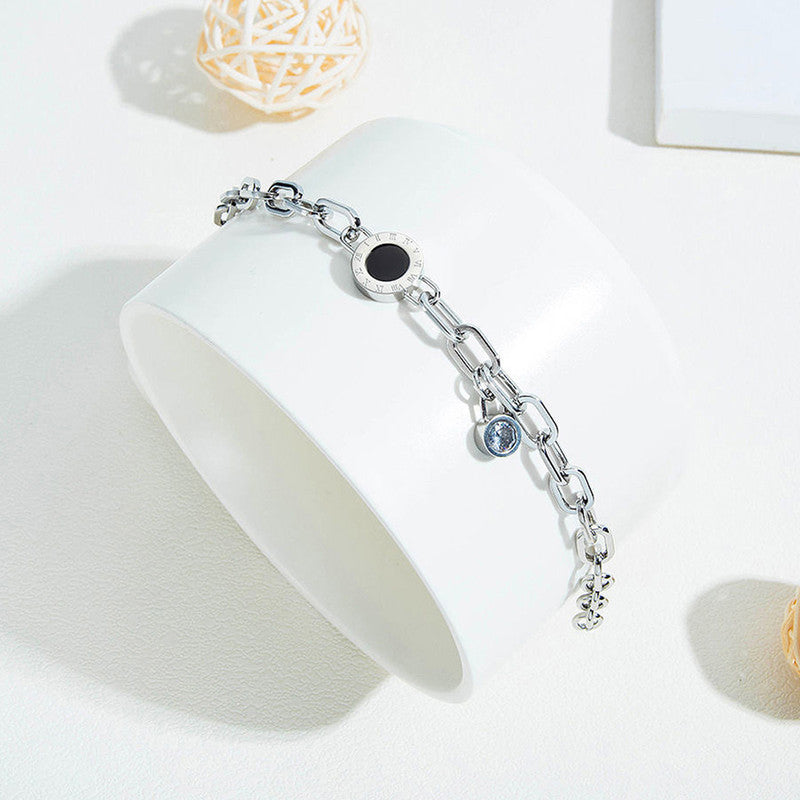 Jewels Galaxy Stainless Steel Cz Studded Roman Numerals Bracelet
