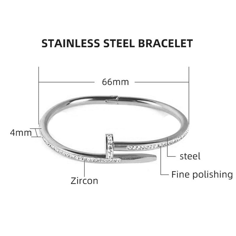 Jewels Galaxy Stainless Steel Anti Tarnish AD Studded Nail Bracelet For Women