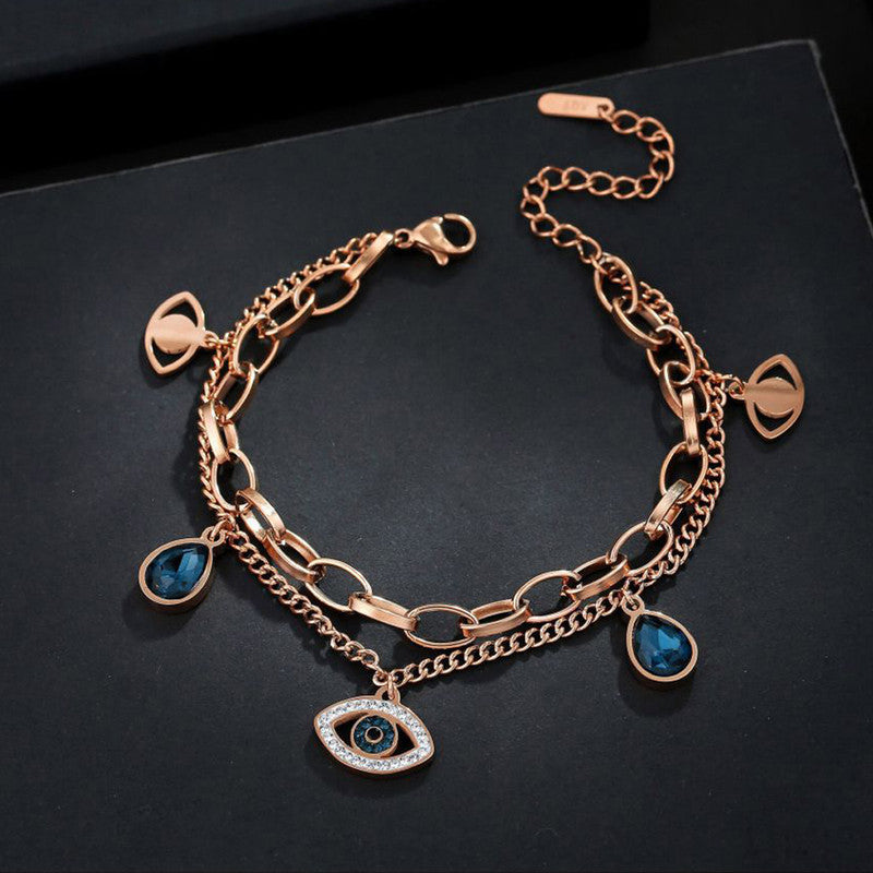 Jewels Galaxy Stainless Steel Anti Tarnish Crystal Studded Evil Eye Bracelet For Women