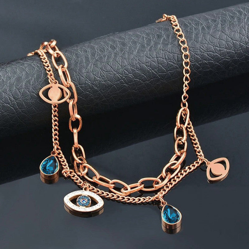 Jewels Galaxy Stainless Steel Anti Tarnish Crystal Studded Evil Eye Bracelet For Women
