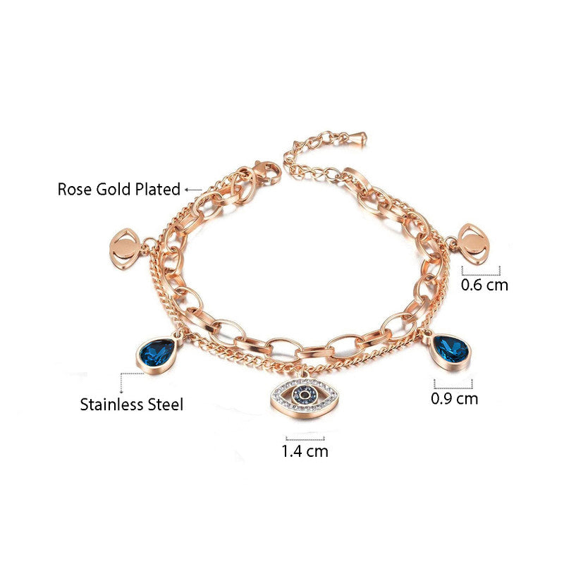 Jewels Galaxy Stainless Steel Anti Tarnish Crystal Studded Evil Eye Bracelet For Women
