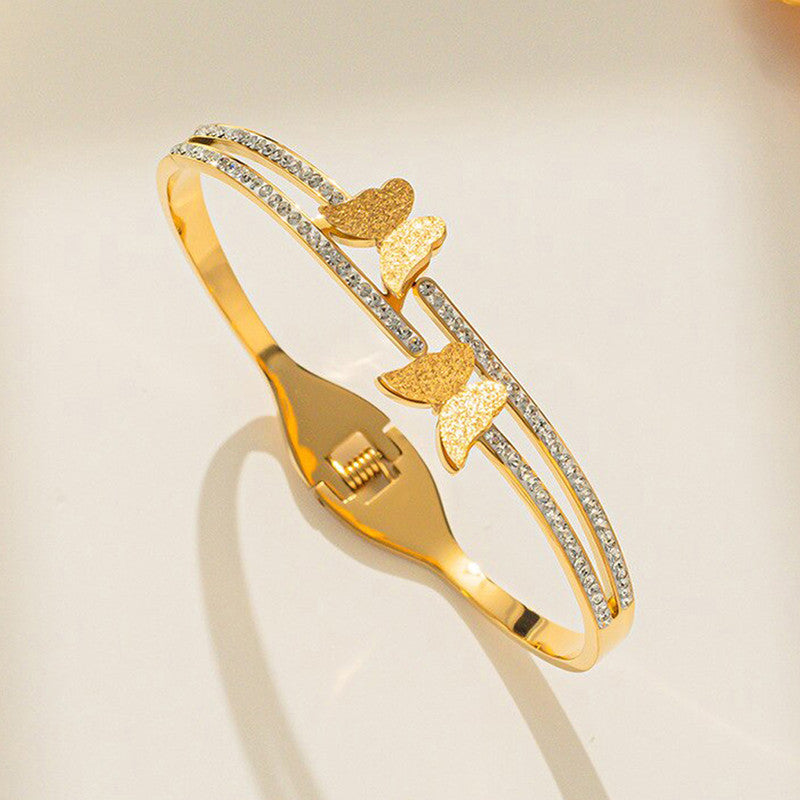 Jewels Galaxy Stainless Steel Butterfly AD Studded Anti-Tarnish Bracelet For Women