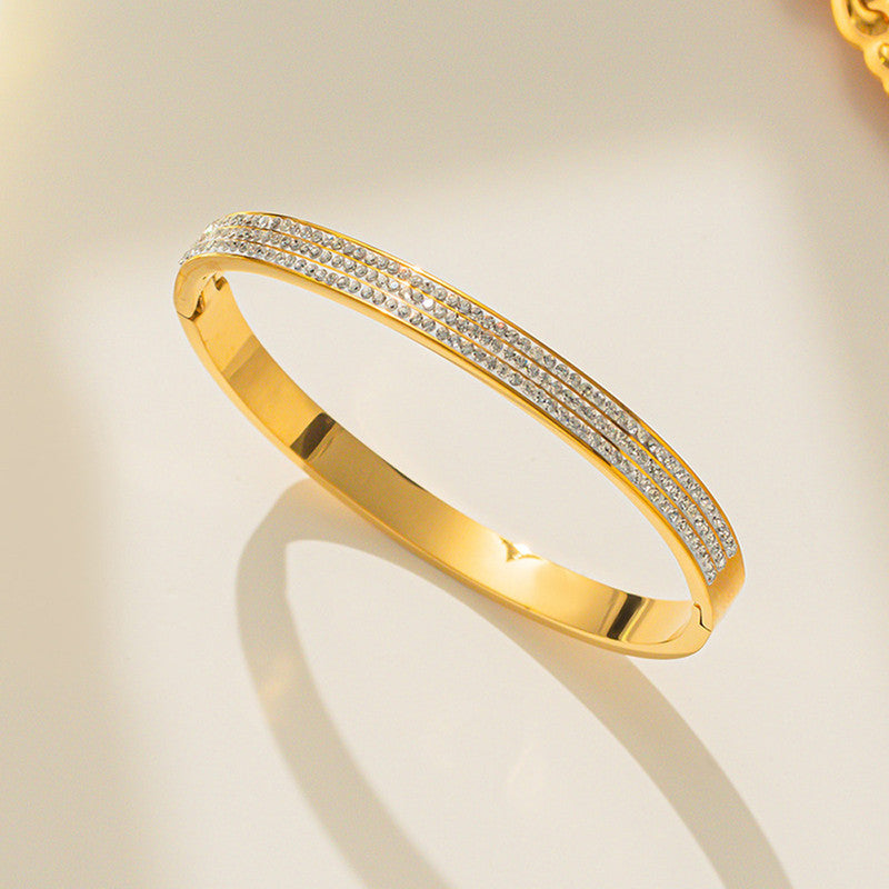 Jewels Galaxy Stainless Steel Triple Lines AD Contemporary Anti-Tarnish Bracelet For Women