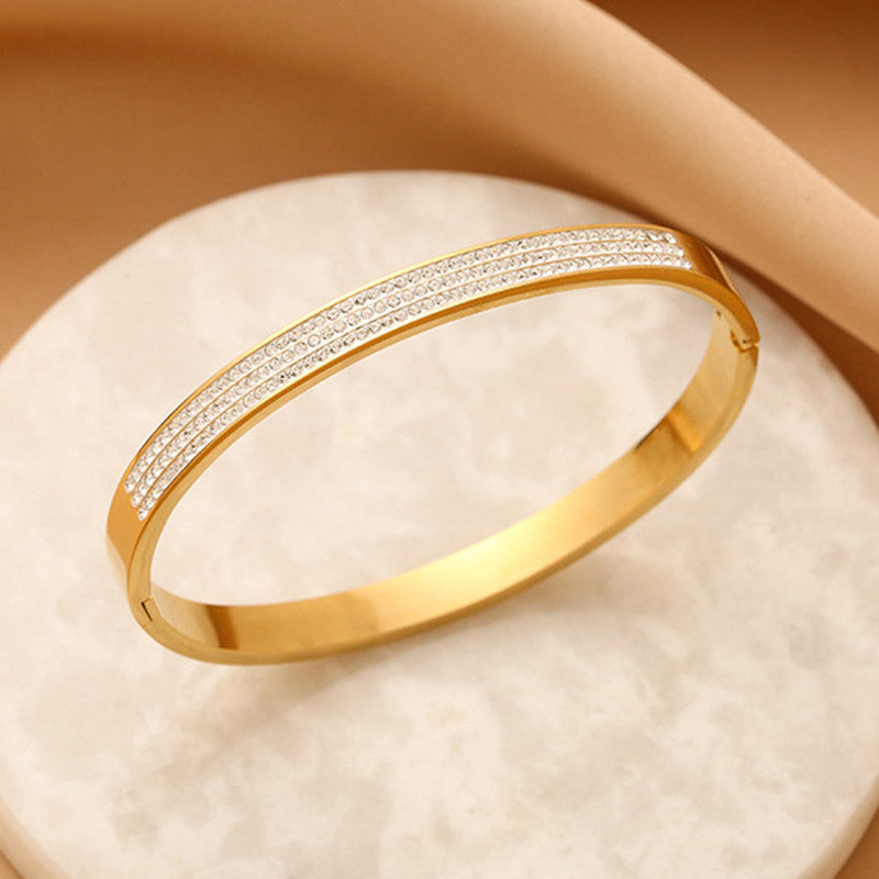Jewels Galaxy Stainless Steel Triple Lines AD Contemporary Anti-Tarnish Bracelet For Women