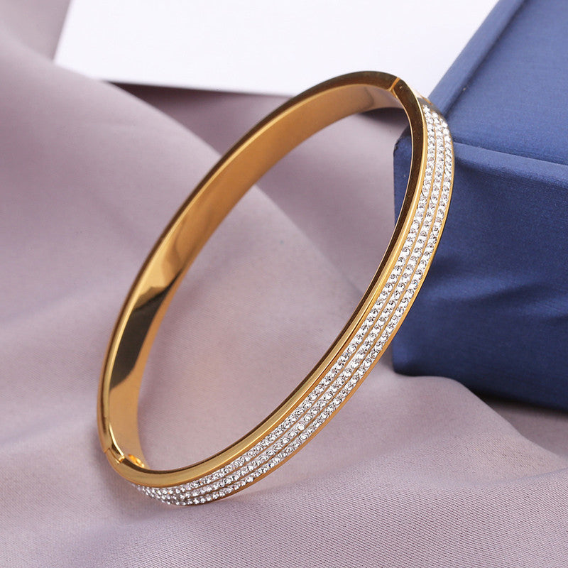 Jewels Galaxy Stainless Steel Triple Lines AD Contemporary Anti-Tarnish Bracelet For Women