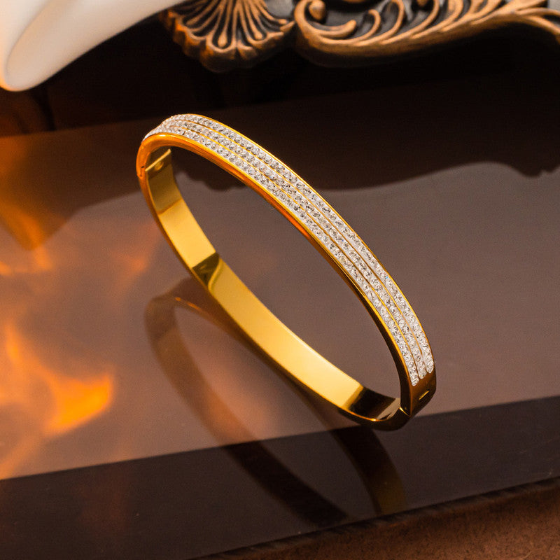 Jewels Galaxy Stainless Steel Triple Lines AD Contemporary Anti-Tarnish Bracelet For Women