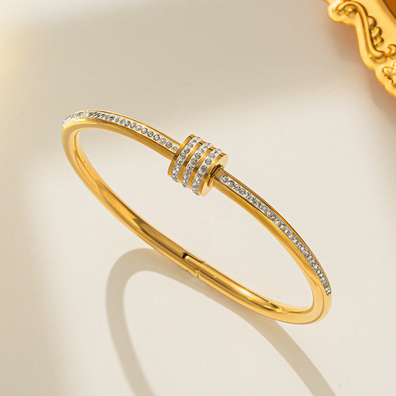 Jewels Galaxy Stainless Steel AD Studded Bangle Style Anti-Tarnish Bracelet For Women