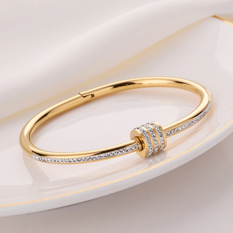 Jewels Galaxy Stainless Steel AD Studded Bangle Style Anti-Tarnish Bracelet For Women