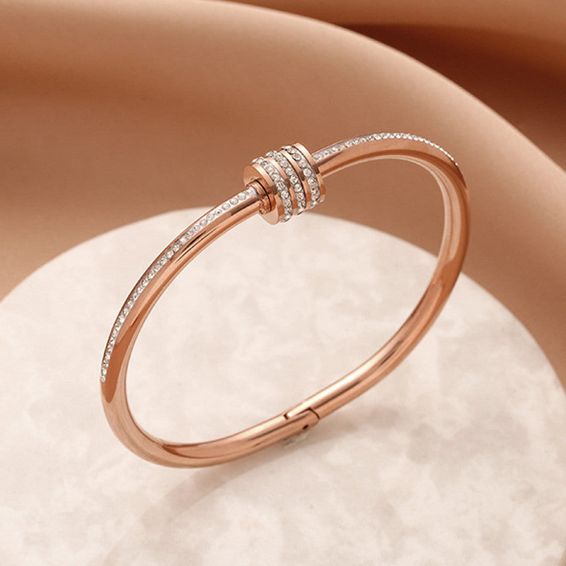 Jewels Galaxy Stainless Steel AD Studded Bangle Style Anti-Tarnish Bracelet For Women