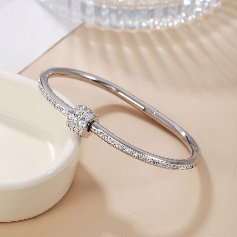Jewels Galaxy Stainless Steel AD Studded Bangle Style Anti-Tarnish Bracelet For Women