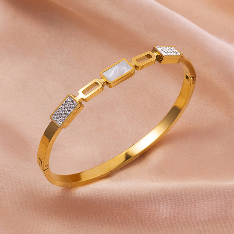 Jewels Galaxy Stainless Steel Mother of Pearls Geometric Anti-Tarnish Bracelet For Women