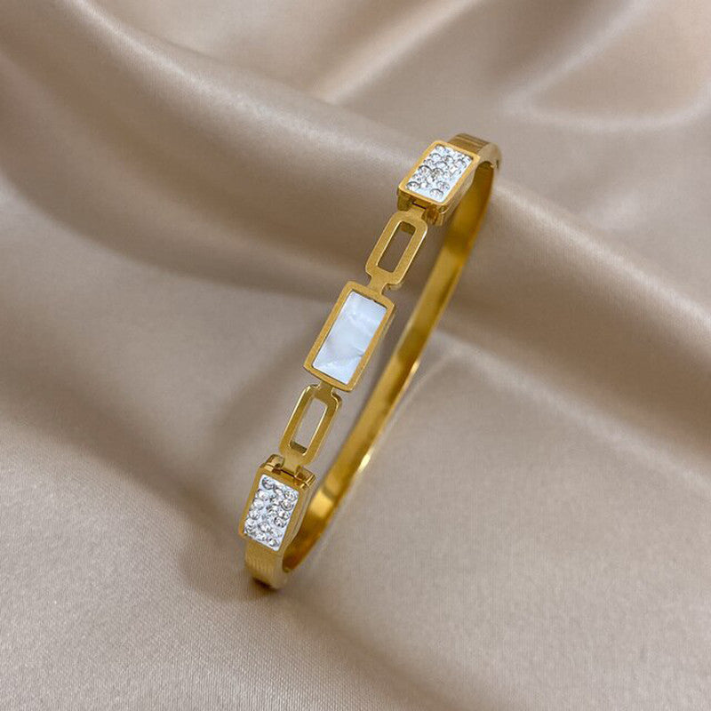 Jewels Galaxy Stainless Steel Mother of Pearls Geometric Anti-Tarnish Bracelet For Women