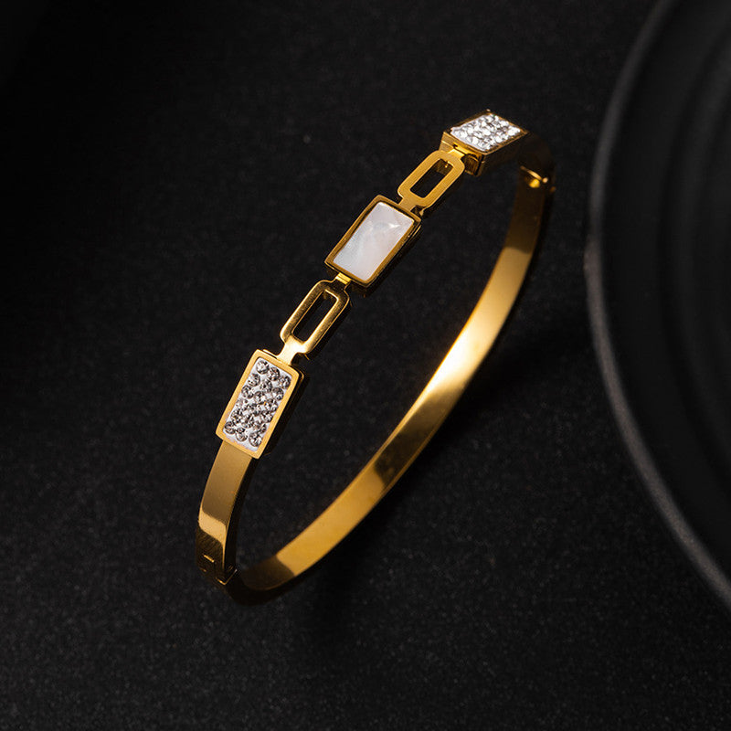 Jewels Galaxy Stainless Steel Mother of Pearls Geometric Anti-Tarnish Bracelet For Women