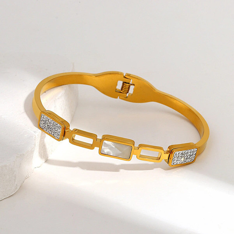 Jewels Galaxy Stainless Steel Mother of Pearls Geometric Anti-Tarnish Bracelet For Women