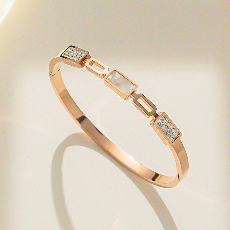 Jewels Galaxy Stainless Steel Mother of Pearls Geometric Anti-Tarnish Bracelet For Women
