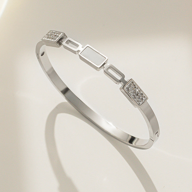 Jewels Galaxy Stainless Steel Mother of Pearls Geometric Anti-Tarnish Bracelet For Women