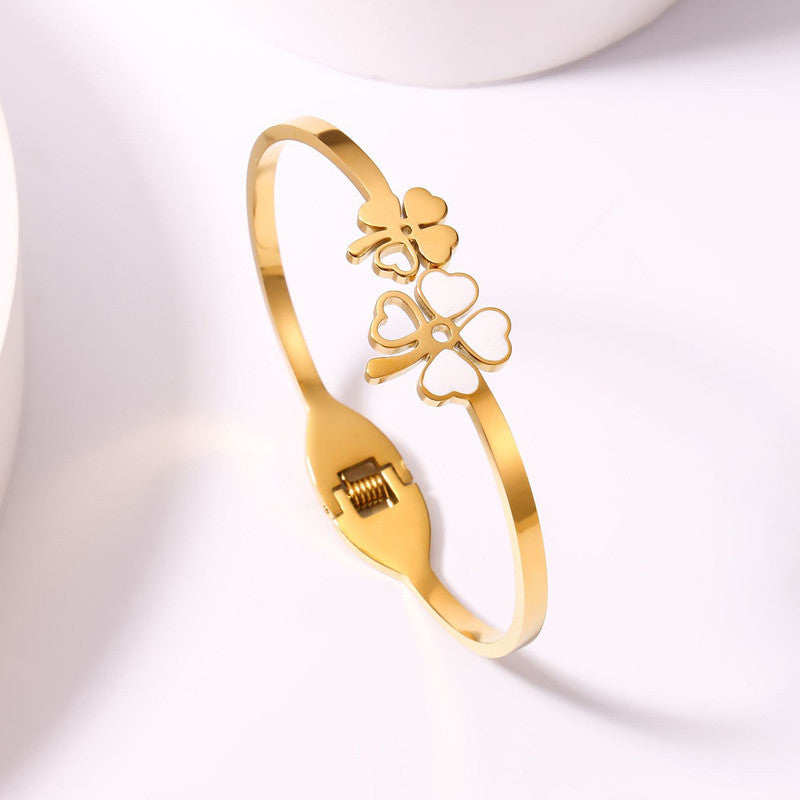 Jewels Galaxy Stainless Steel MOP Dual Flower Openable Floral Anti-Tarnish Bracelet