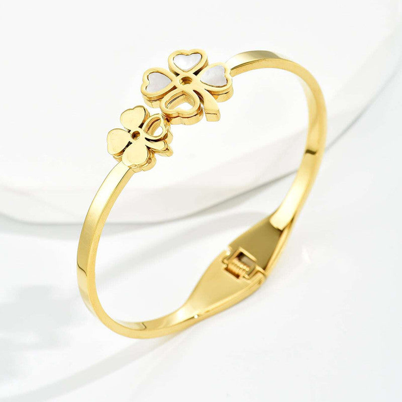Jewels Galaxy Stainless Steel MOP Dual Flower Openable Floral Anti-Tarnish Bracelet
