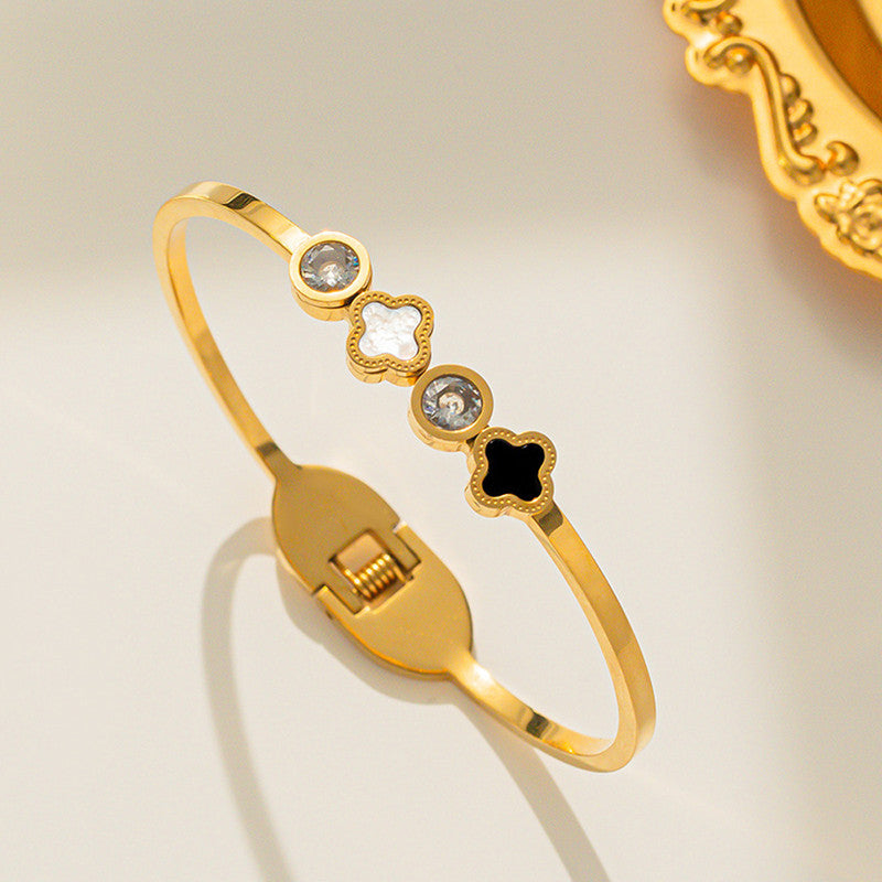 Jewels Galaxy Stainless Steel Mother of Pearls Leaf Clover Anti-Tarnish Bracelet For Women