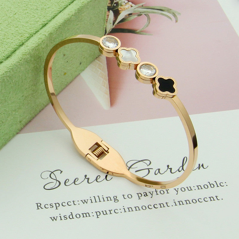 Jewels Galaxy Stainless Steel Mother of Pearls Leaf Clover Anti-Tarnish Bracelet For Women