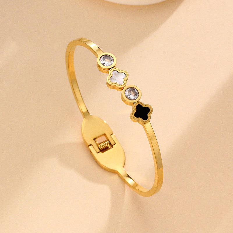 Jewels Galaxy Stainless Steel Mother of Pearls Leaf Clover Anti-Tarnish Bracelet For Women