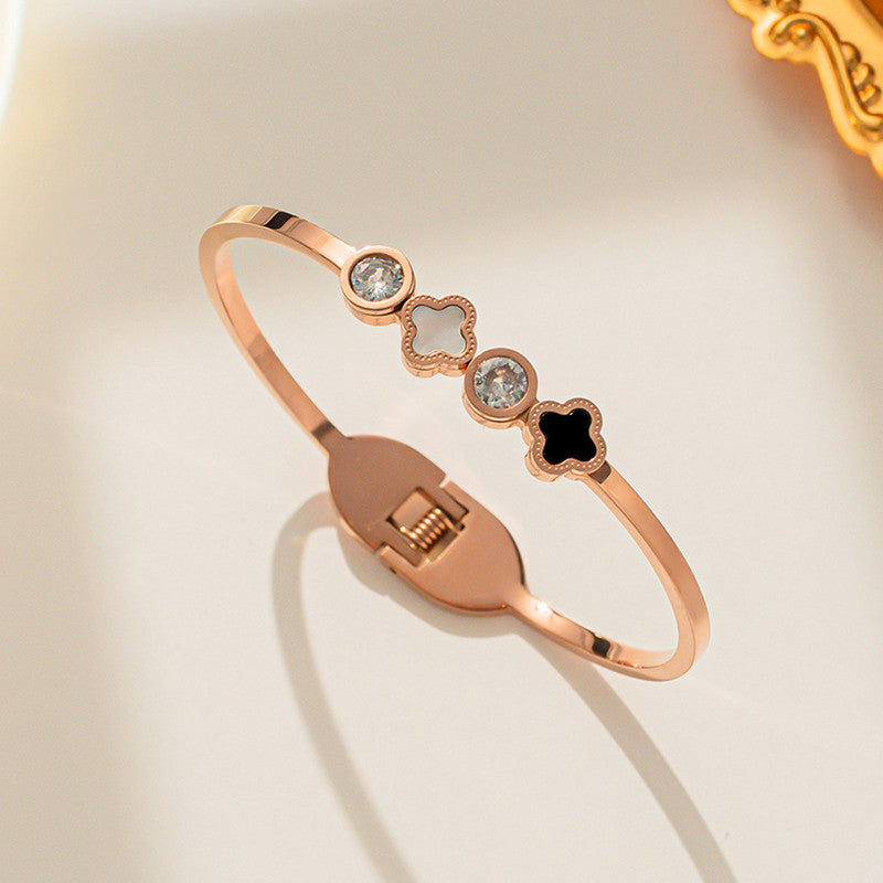 Jewels Galaxy Stainless Steel Mother of Pearls Leaf Clover Anti-Tarnish Bracelet For Women