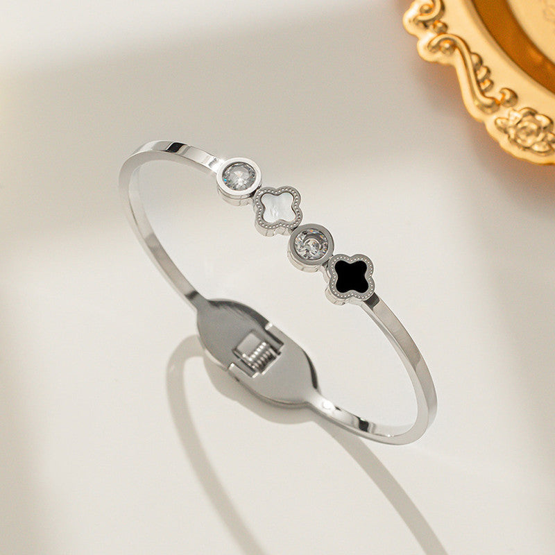 Jewels Galaxy Stainless Steel Mother of Pearls Leaf Clover Anti-Tarnish Bracelet For Women