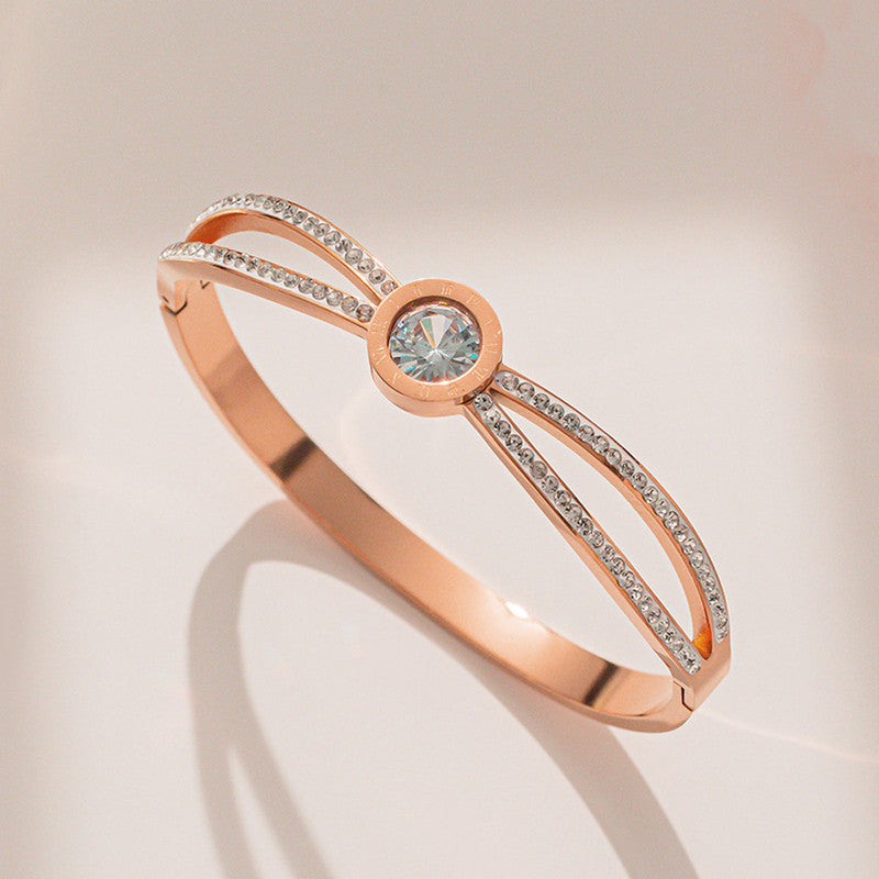 Jewels Galaxy Stainless Steel Roman Numerals AD Studded Anti-Tarnish Bracelet For Women