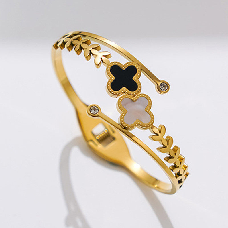 Jewels Galaxy Stainless Steel MOP Two Clover Leaf Irish Design Anti-Tarnish Bracelet