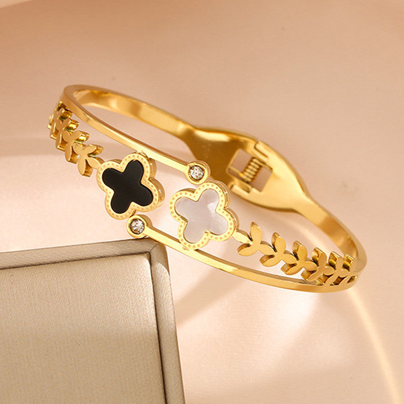 Jewels Galaxy Stainless Steel MOP Two Clover Leaf Irish Design Anti-Tarnish Bracelet