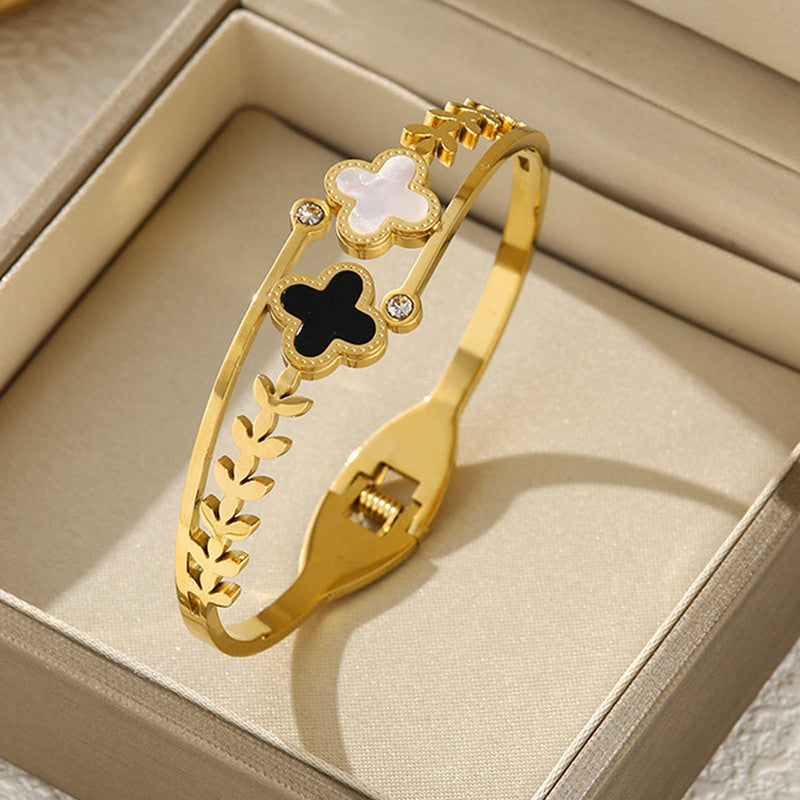 Jewels Galaxy Stainless Steel MOP Two Clover Leaf Irish Design Anti-Tarnish Bracelet