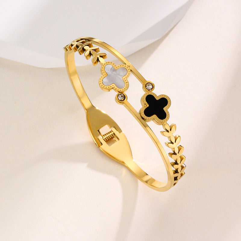 Jewels Galaxy Stainless Steel MOP Two Clover Leaf Irish Design Anti-Tarnish Bracelet